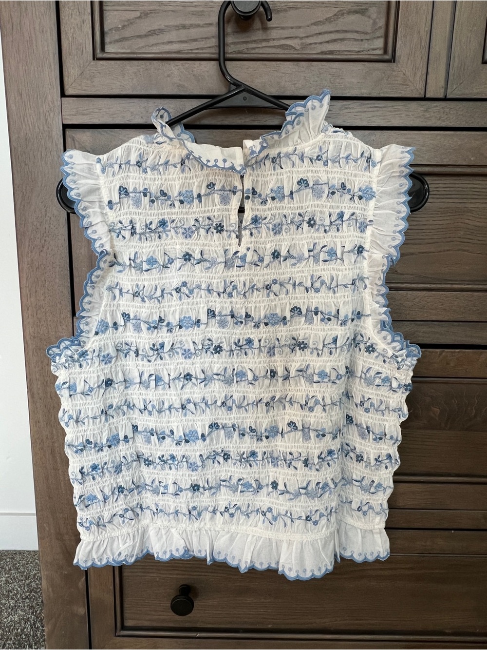 Sezane Samona Blouse Contrasting Blue Embroidery Ecru Background - Size 8 - Picture 4 of 6
